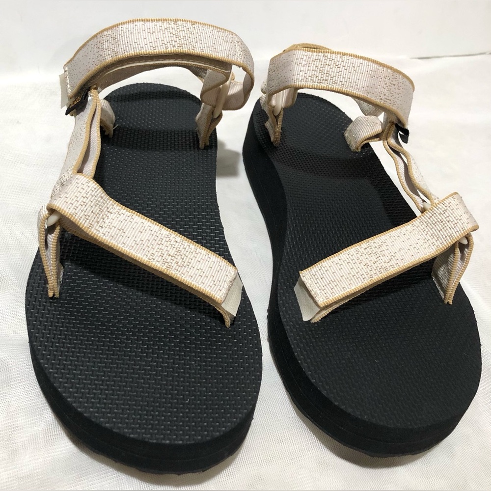 Teva Sandals Flatform Platform Ankle Strap Thong Flip Flop Metallic Gold 10